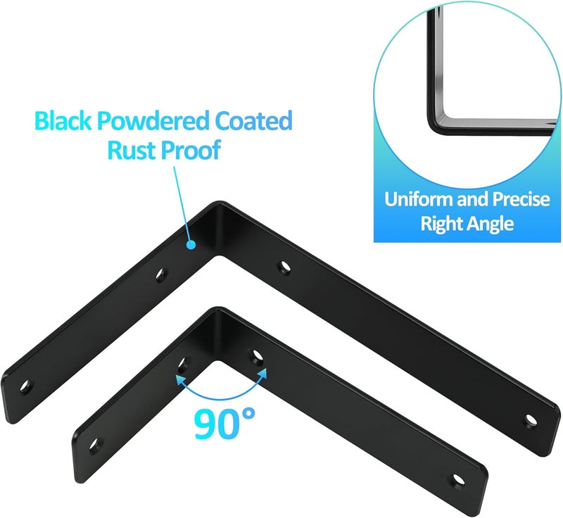 Redunest L Floating Shelf Brackets,4 Pack Heavy Duty L Brackets for Shelves, L 5" X H 4" Black Metal Countertop Support Brackets,Wall Mounting for Wood - Image 5